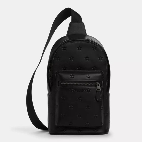 Coach West Pack Bag with Star Print Smooth Calf Leather in Gunmetal/Black NWT - Picture 16 of 16